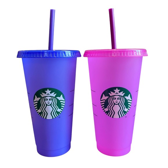 Starbucks 24oz Purple Cold Cups Set of 2 w/ Lids & Straws - Picture 1 of 4